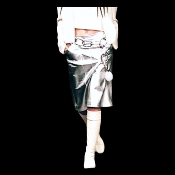 Vintage Chanel 90’s Leather Metallic Silver Runway Dress - Picture 9 of 16
